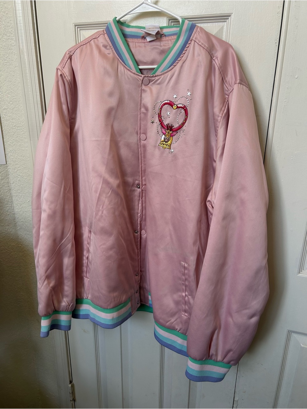 Pink Satin Sailor Moon Heart-Back Bomber Jacket - Picture 2 of 2